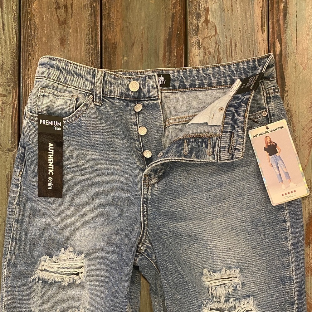 Simple Society NWT Sz 7 (28) Straight High Rise Roll Cuff Button Fly Women Jeans - Picture 5 of 11